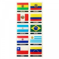 Cartela de Adesivos Resinados Bandeiras América do Sul